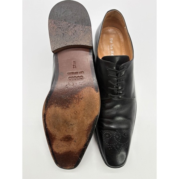 De La Rentis Mens Black Leather Medallion Toe Derby Dress Shoes Italy 6384 12 M main image 7